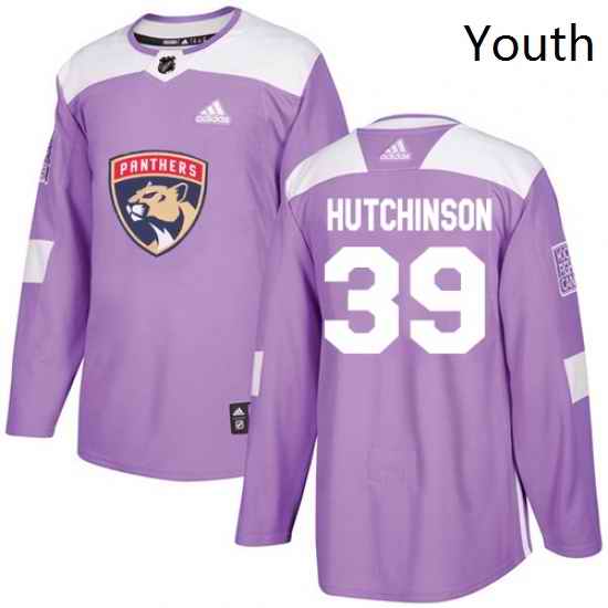 Youth Adidas Florida Panthers 39 Michael Hutchinson Authentic Purple Fights Cancer Practice NHL Jersey